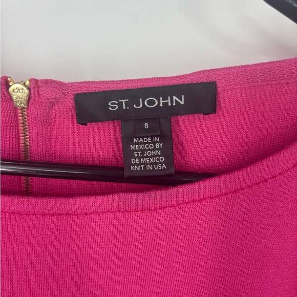 NWOT St. John Hot Pink Wool Blend Fit and Flare Quarter Sleeve Top 8 - Picture 2 of 4